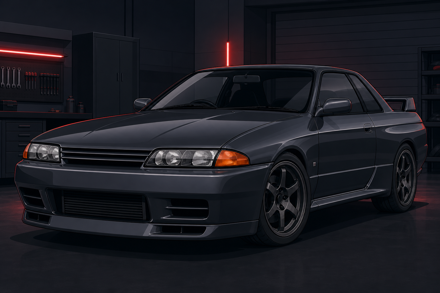 Nissan Skyline GT-R R32 style illustration in Bayside Blue
